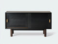 Aparador de Comedor de roble negro 165x42x72 cm - negro y madera oscura - 2 puertas correderas