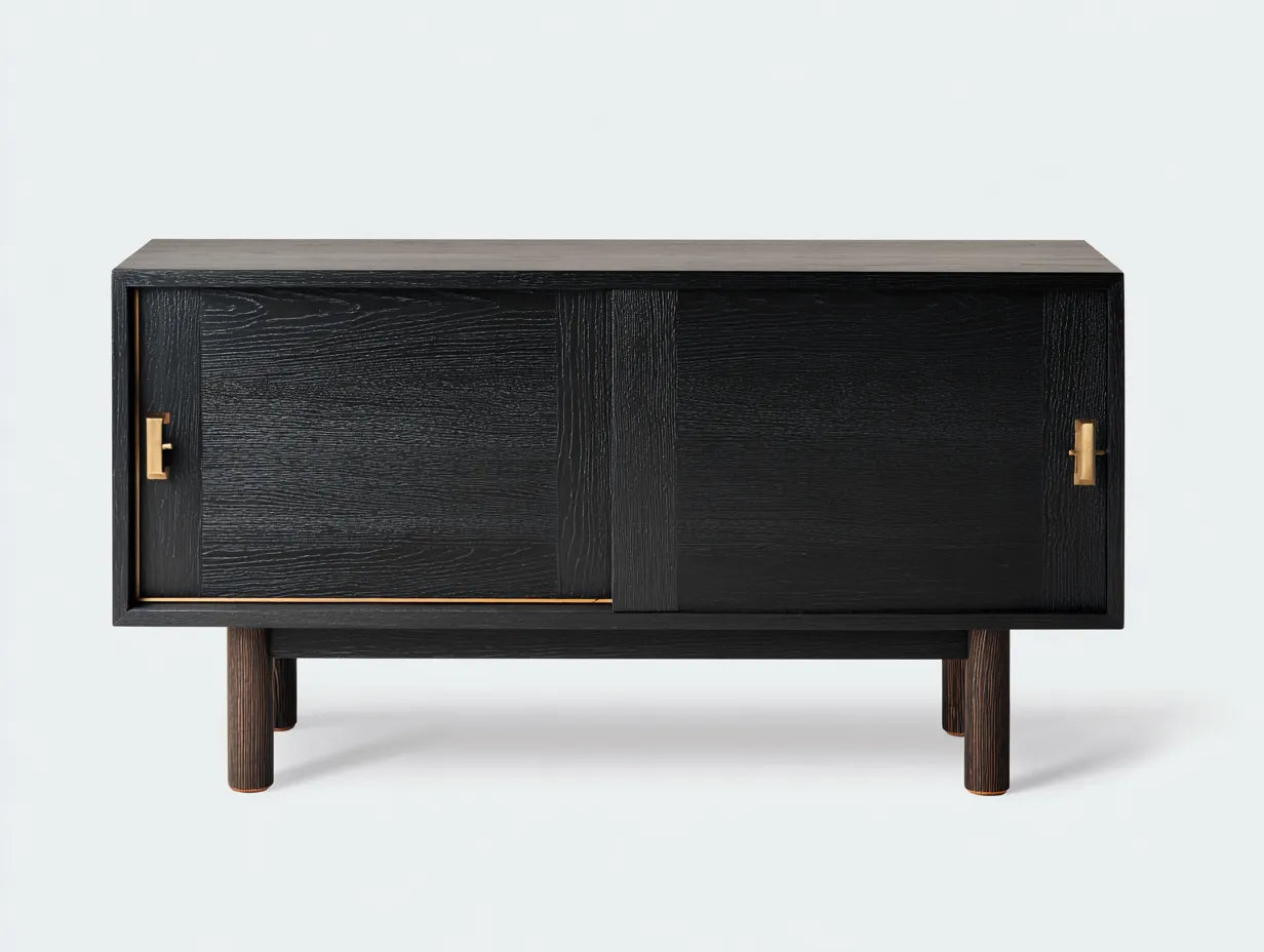 Aparador de Comedor de roble negro 165x42x72 cm - negro y madera oscura - 2 puertas correderas