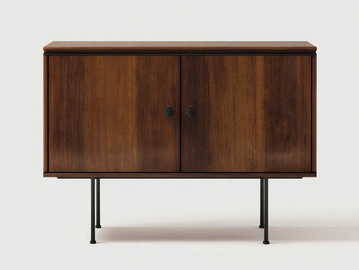 Aparador de Comedor bajo 150x40x85 cm - madera nogal y negro - 2 puertas con patas finas
