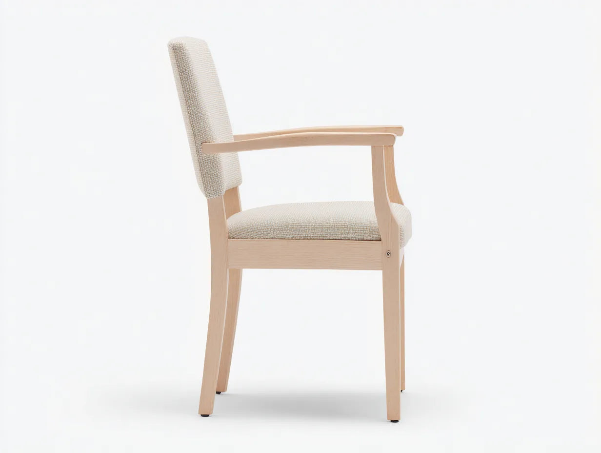 Silla de Comedor de madera clara 55x54x84 cm - beige y roble - respaldo tapizado con brazos