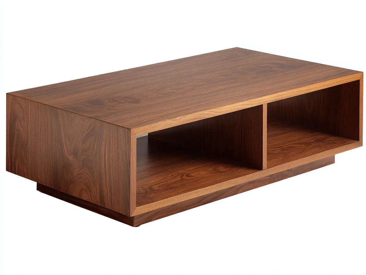 Mesa de Centro baja 115x58x32 cm - madera nogal - huecos frontales para salón