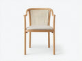 Silla de Comedor con ratán trenzado 56x55x82 cm - madera natural y beige - brazos curvos para comedor