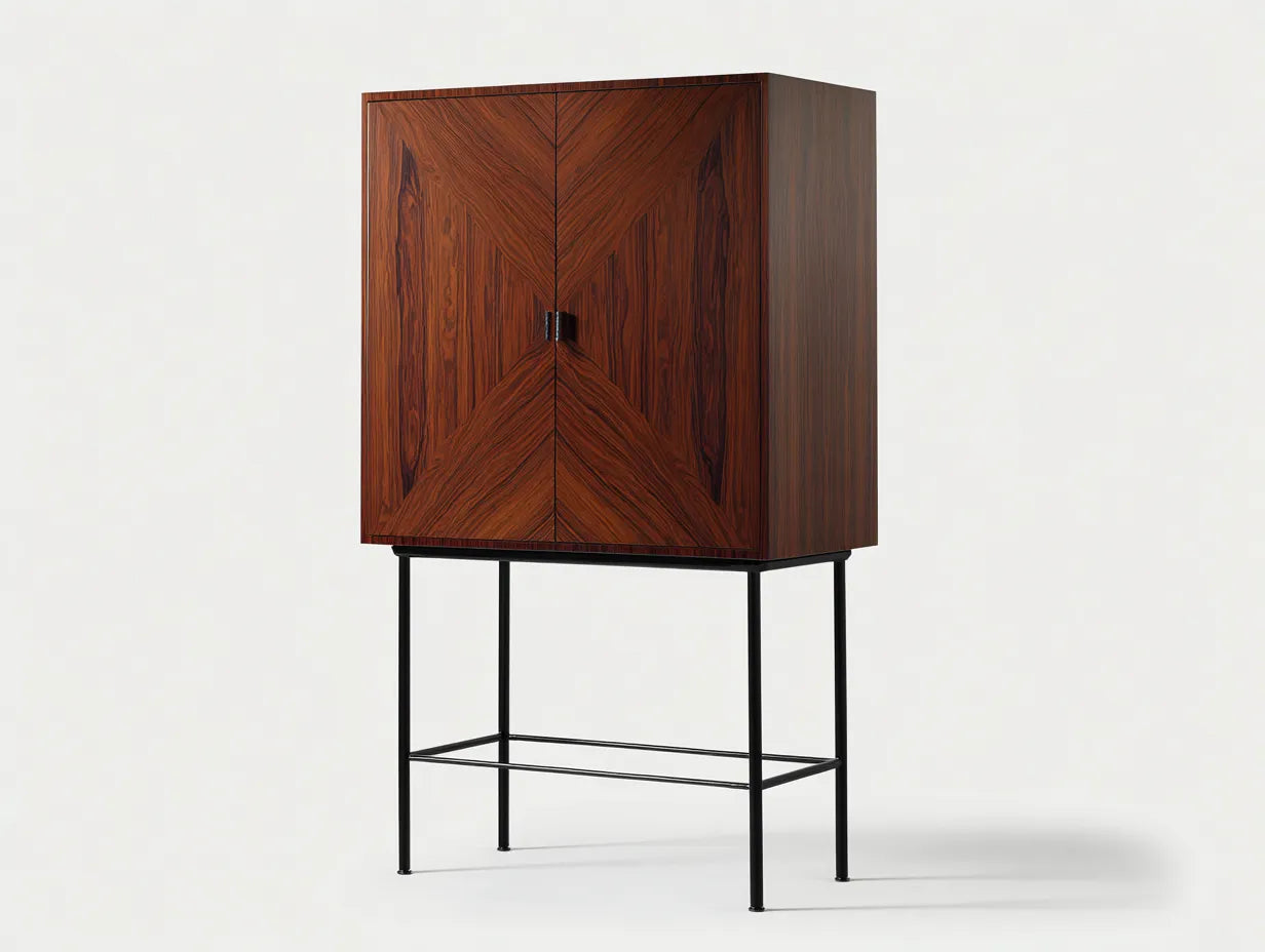 Aparador de Comedor alto 90x45x155 cm - nogal rojizo y negro - 2 puertas con soporte metálico