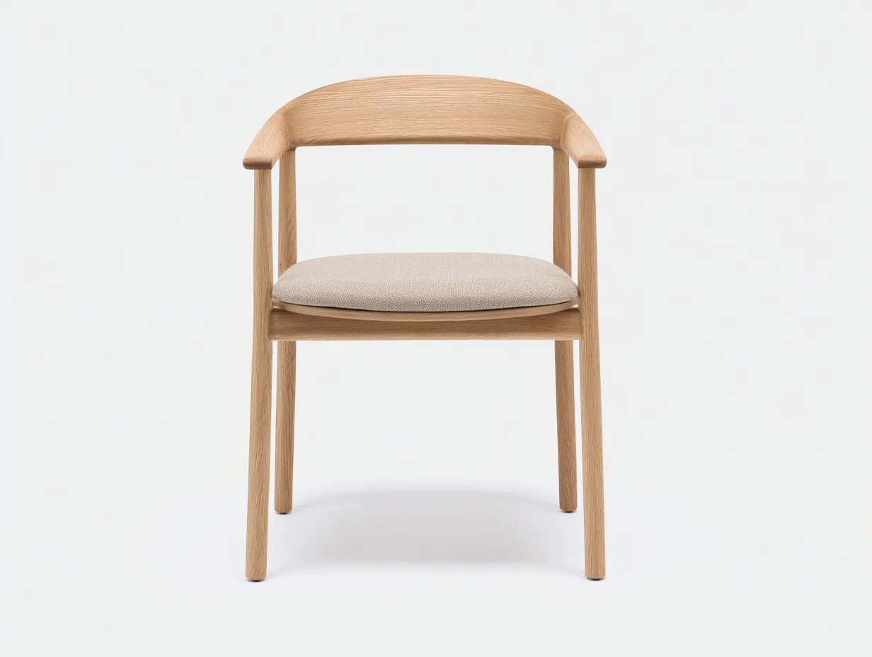 Silla de Comedor de roble con respaldo arqueado 58x55x79 cm - madera clara y beige - con brazos