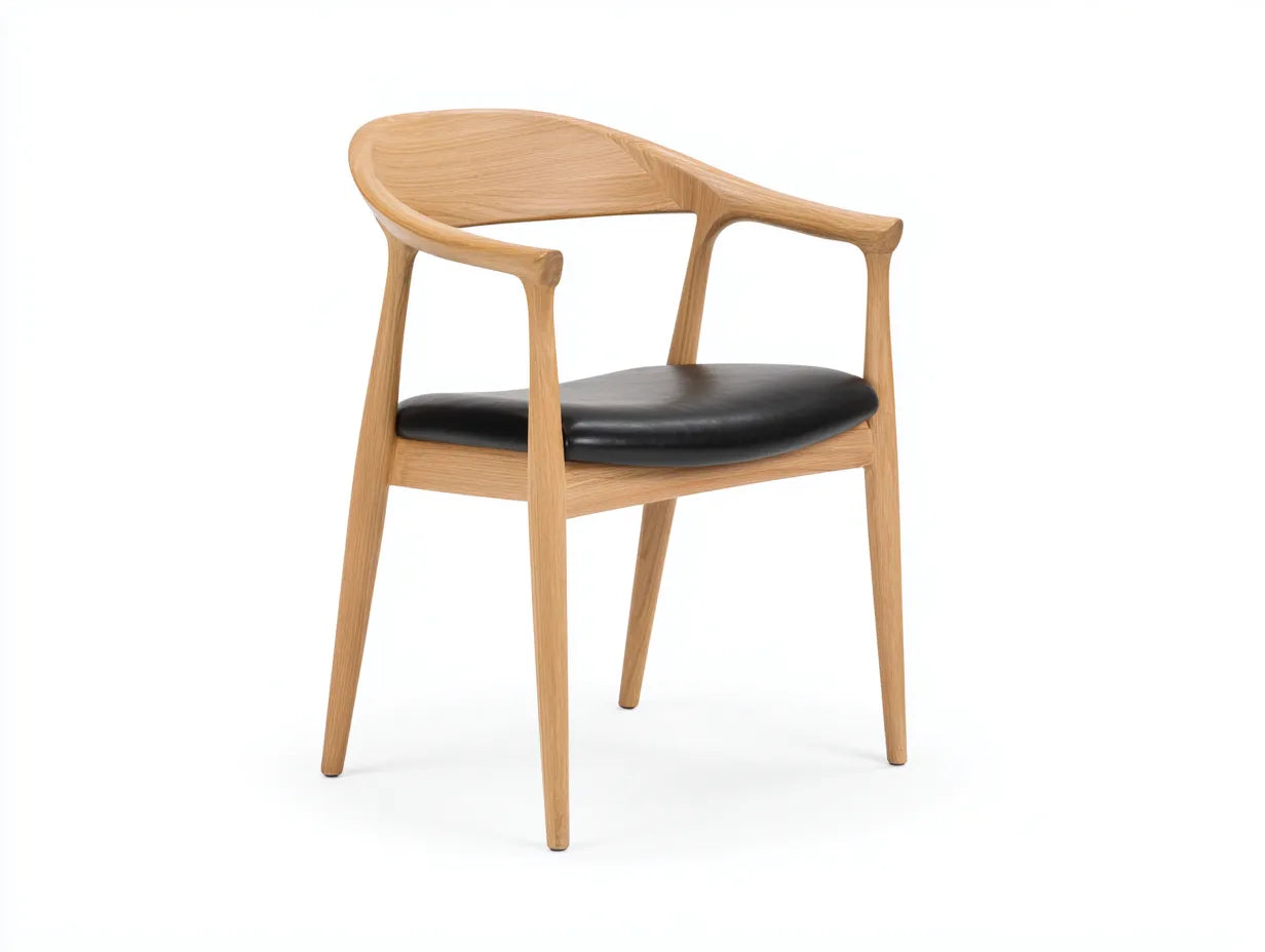 Silla de Comedor de madera con asiento acolchado 56x53x78 cm - roble claro y negro - brazos curvos