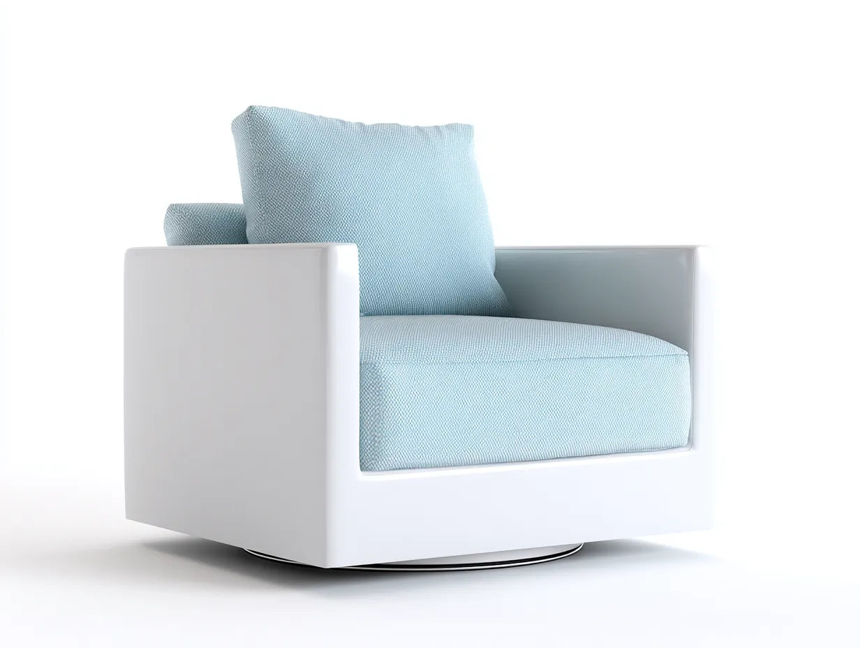 Silla de Relax giratoria 96x88x78 cm - blanco y azul claro - estructura envolvente para salón