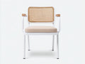 Silla de Comedor con respaldo de ratán 55x57x81 cm - blanco y beige - diseño artesanal para comedor