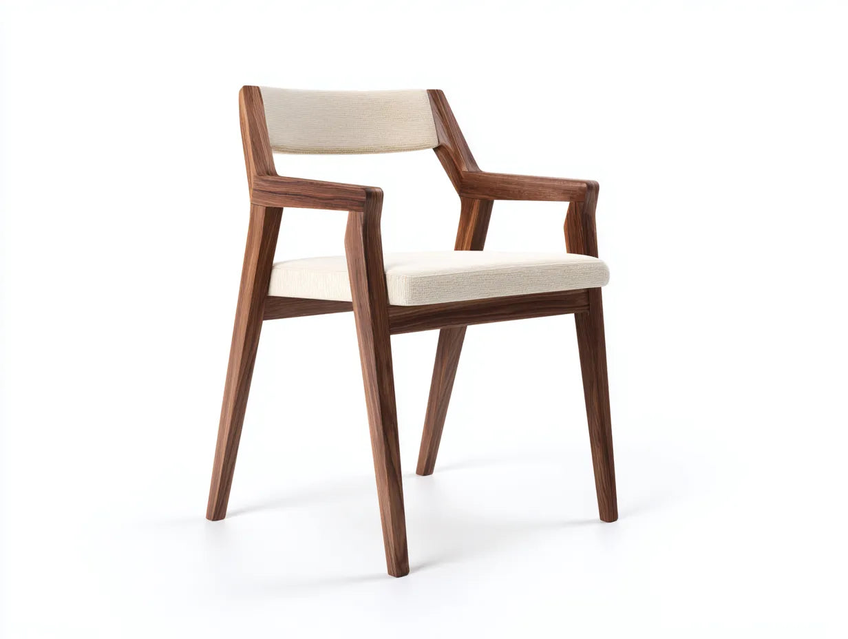 Silla de Comedor de nogal con brazos 58x55x82 cm - crema y madera oscura - respaldo tapizado