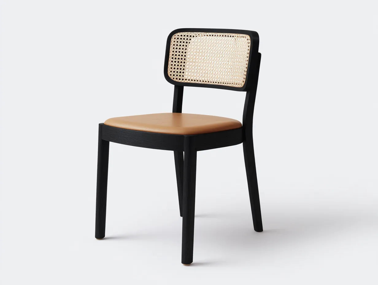 Silla de Comedor con respaldo de ratán 51x54x80 cm - negro natural y caramelo - estilo bistró para comedor
