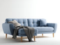 Sofá en Esquina para salón 286x164x86 cm - tejido azul claro - chaise longue y patas de madera natural