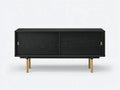 Aparador de Comedor negro 160x42x76 cm - roble negro y dorado - 2 puertas correderas