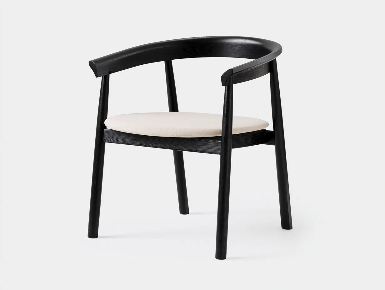Silla de Comedor negra con asiento beige 57x56x77 cm - madera curvada - brazos semicirculares