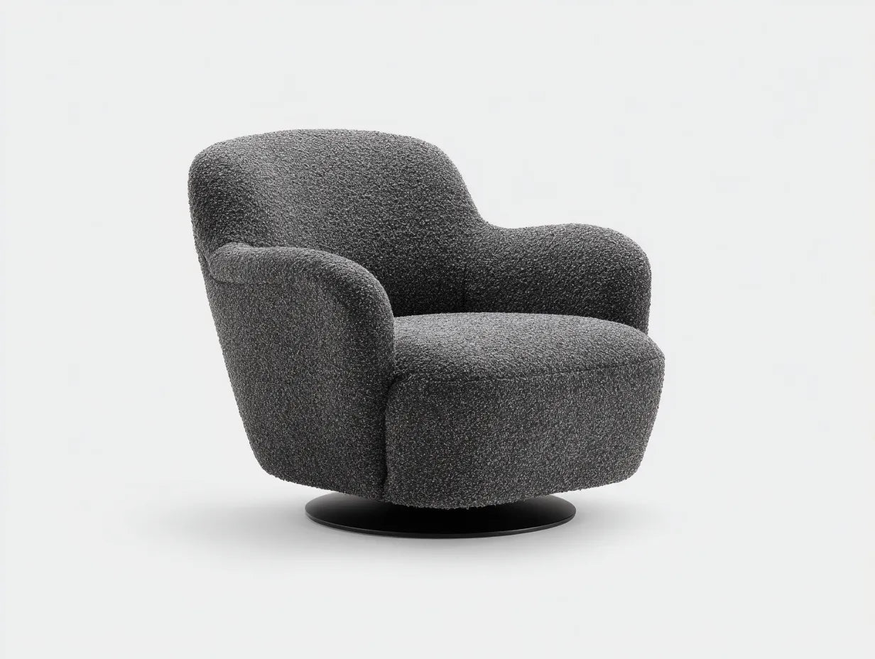 Silla de Relax giratoria bouclé 89x85x80 cm - gris oscuro - respaldo curvo para salón