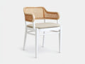 Silla de Comedor de ratán con brazos 57x55x79 cm - blanco natural y beige - respaldo continuo para comedor