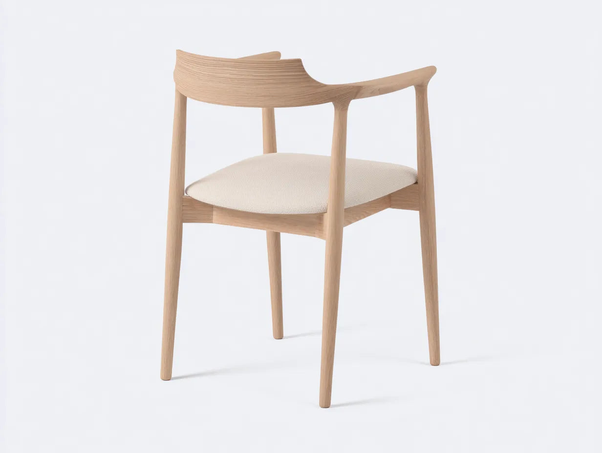 Silla de Comedor de roble con asiento beige 55x54x77 cm - madera natural - respaldo curvo para comedor