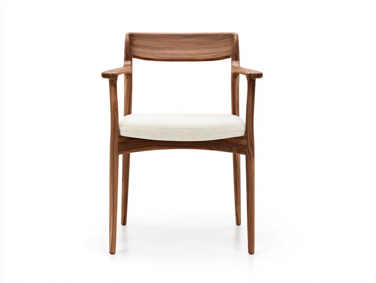 Silla de Comedor de madera nogal 56x54x79 cm - crema y marrón cálido - brazos rectos