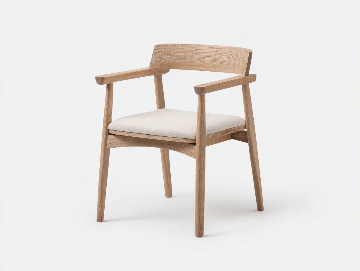 Silla de Comedor de roble con brazos 57x55x78 cm - madera natural y beige - diseño ligero para comedor