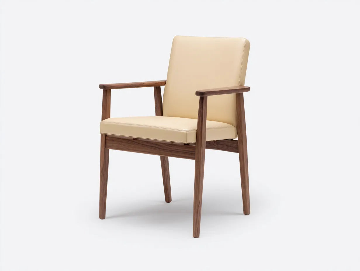 Silla de Comedor tapizada con brazos 57x56x86 cm - nogal y beige crema - respaldo alto para comedor