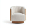 Silla de Relax giratoria de pana 86x82x78 cm - crema y madera natural - respaldo envolvente para salón