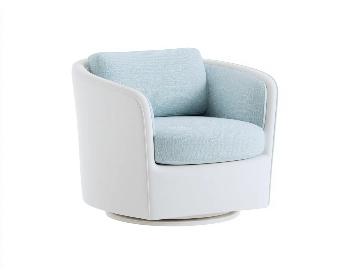 Silla de Relax giratoria semicircular 88x84x79 cm - blanco y azul claro - brazos curvos para salón