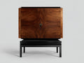 Aparador de Comedor elegante 110x45x120 cm - madera oscura y negro - 2 puertas sobre base elevada
