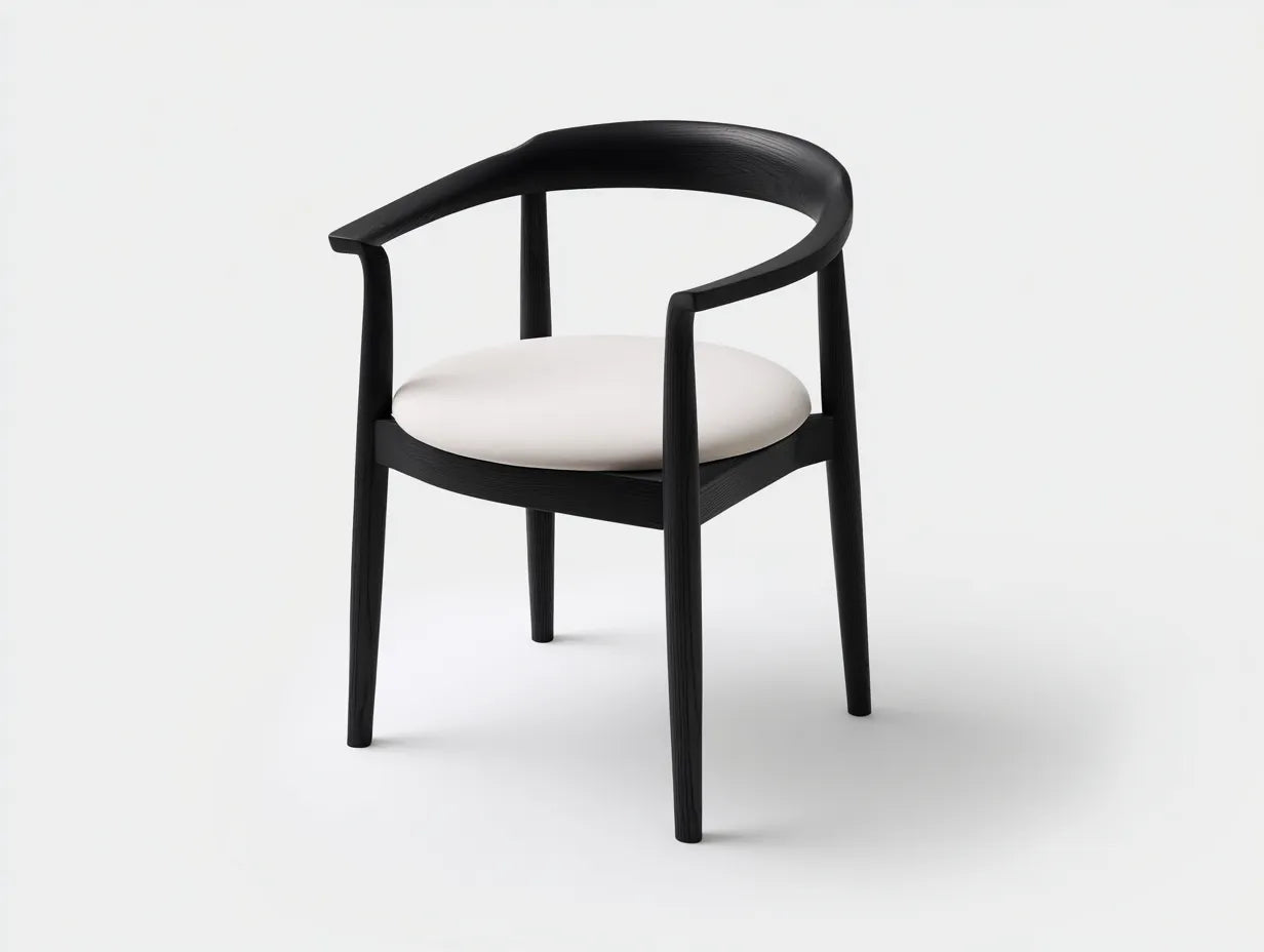 Silla de Comedor negra de respaldo curvo 58x56x77 cm - asiento crema - diseño contemporáneo