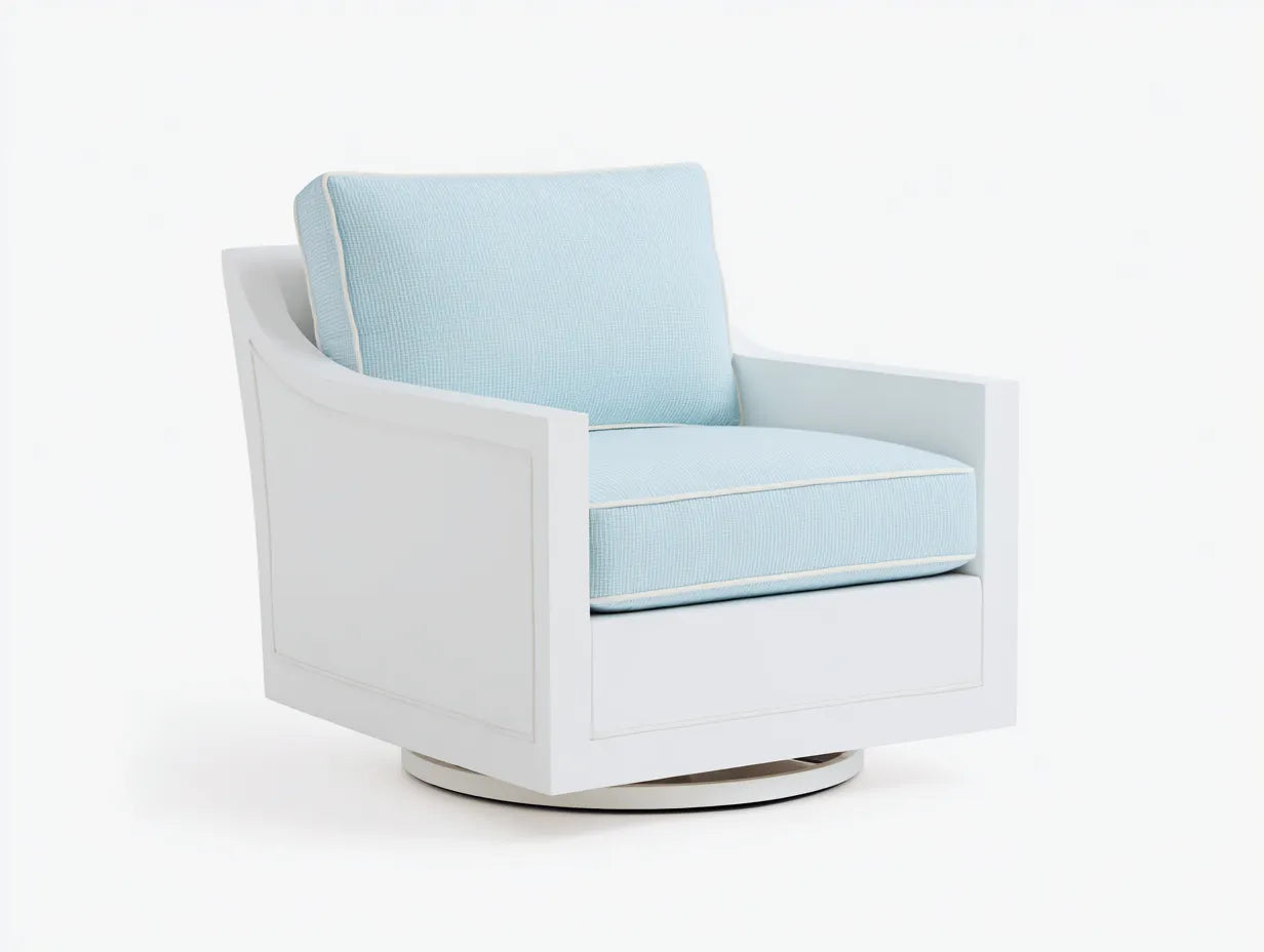 Silla de Relax giratoria con brazos rectos 95x87x80 cm - blanco y celeste - diseño panelado para salón