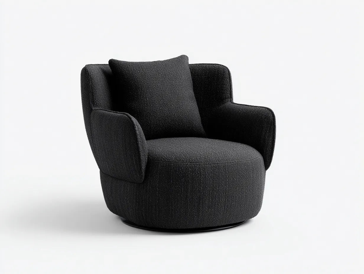 Silla de Relax giratoria bouclé 86x82x78 cm - negro - brazos redondeados para salón