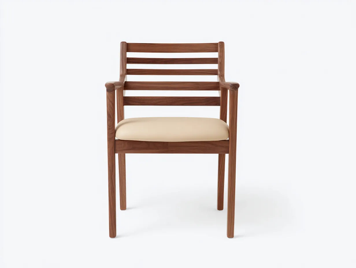 Silla de Comedor de madera con listones 56x55x83 cm - marrón nogal y beige - estilo lineal