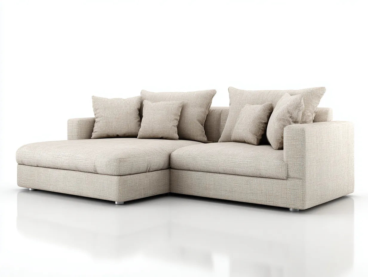 Sofá en Esquina para salón 300x180x84 cm - tejido beige - brazos rectos y chaise longue amplia