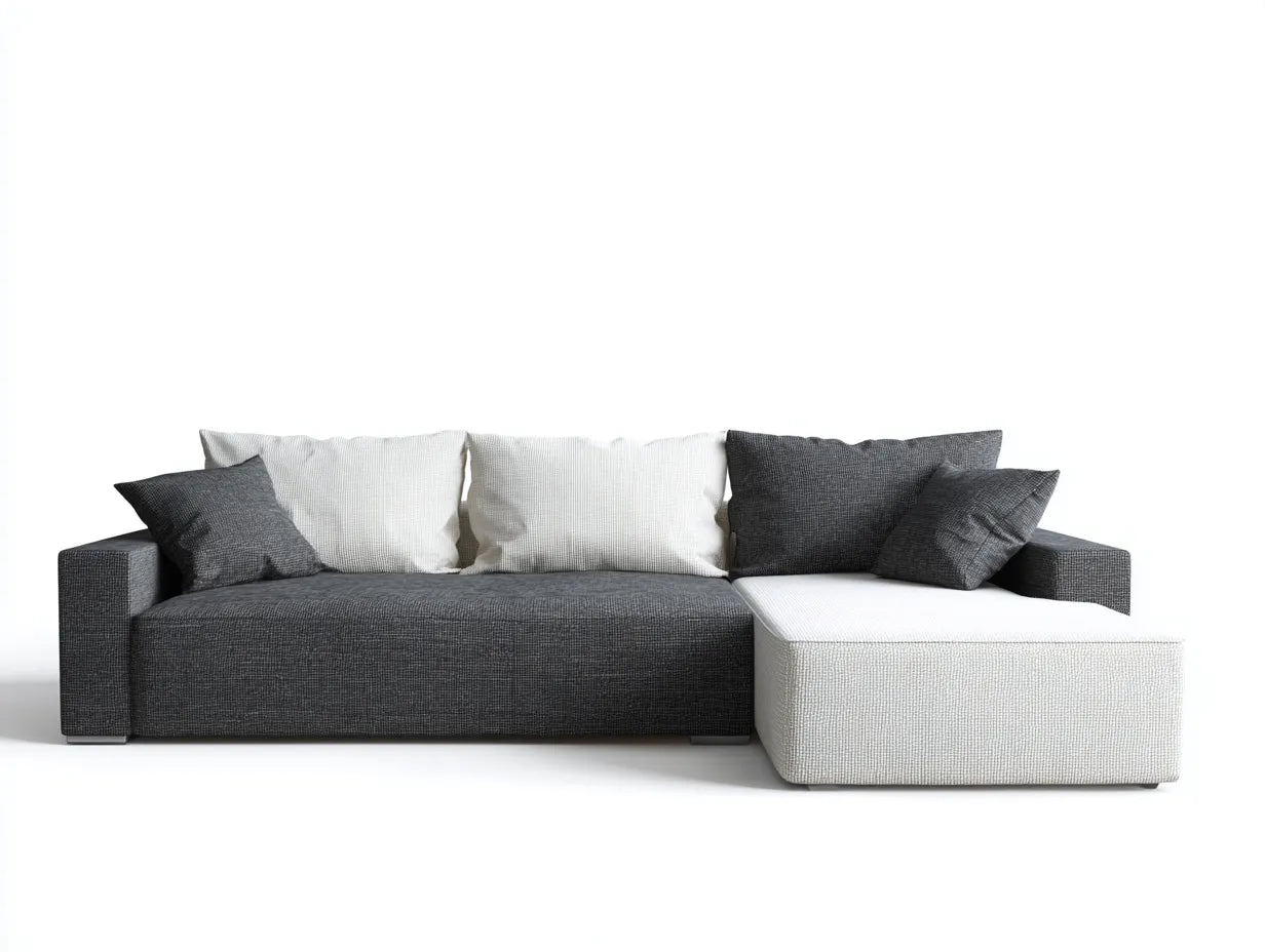 Sofá en Esquina para salón 292x172x82 cm - tejido gris antracita y blanco - chaise longue bicolor de perfil bajo