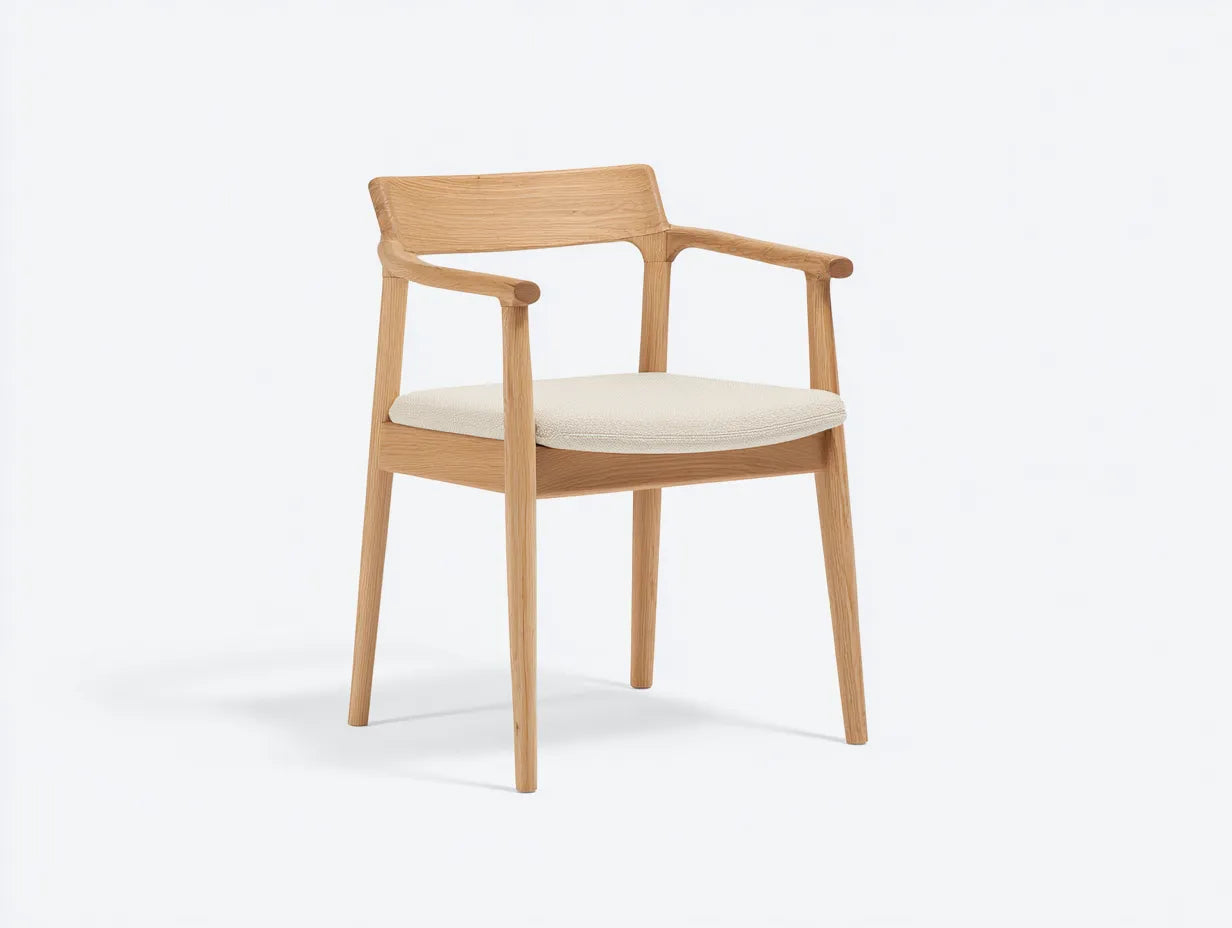 Silla de Comedor con reposabrazos 57x55x78 cm - roble natural y beige - diseño escandinavo para comedor