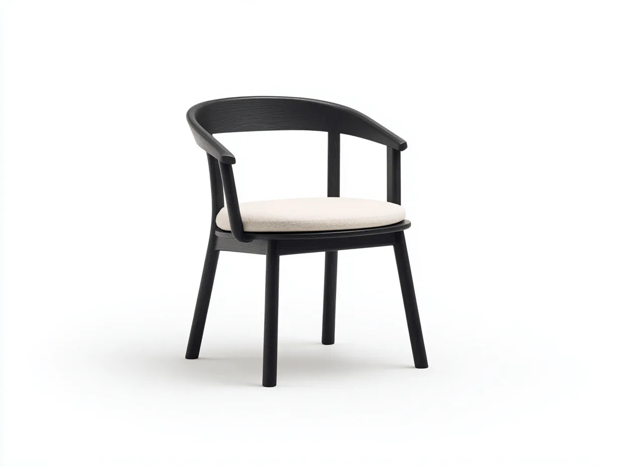 Silla de Comedor de madera negra 56x55x76 cm - beige natural - respaldo redondo envolvente
